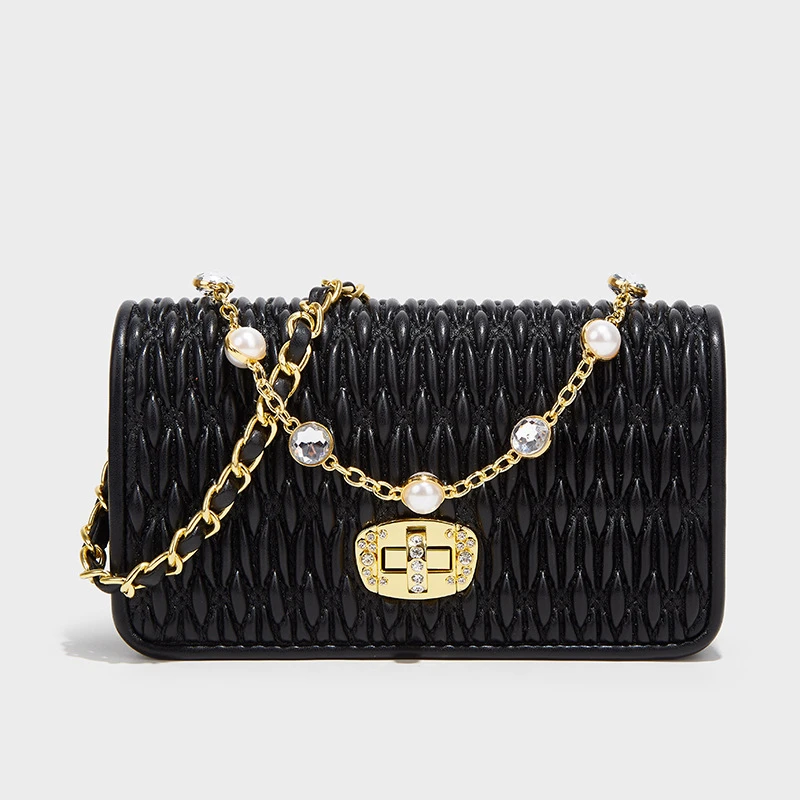 Pleated Crystal Chain Bag