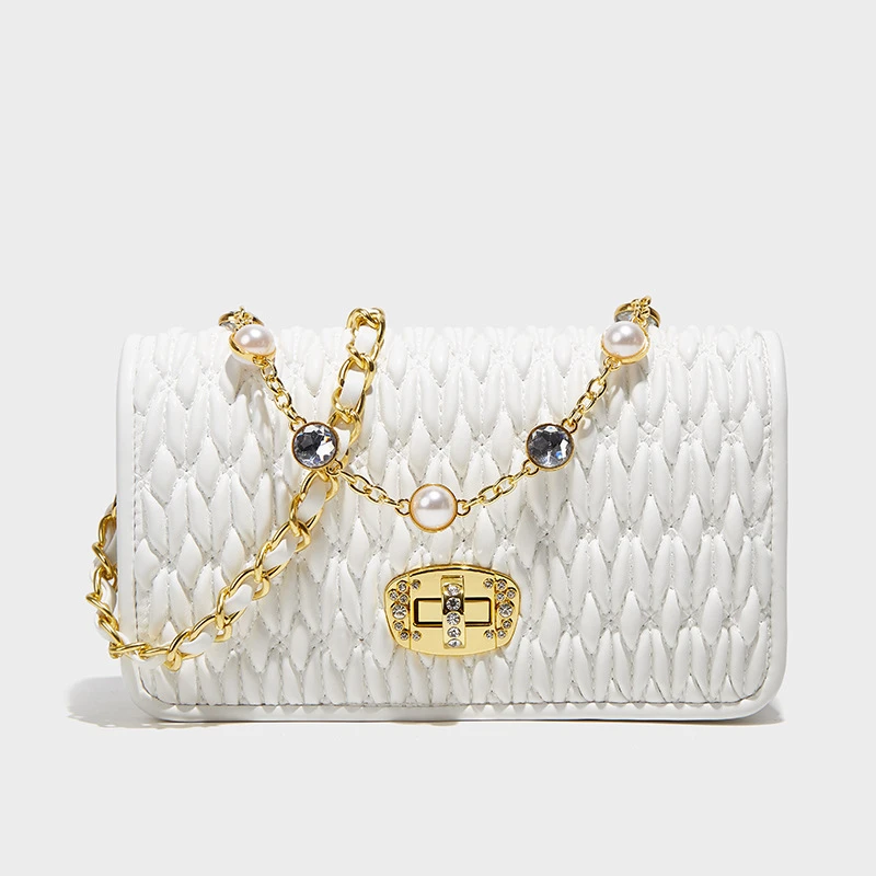 Pleated Crystal Chain Bag