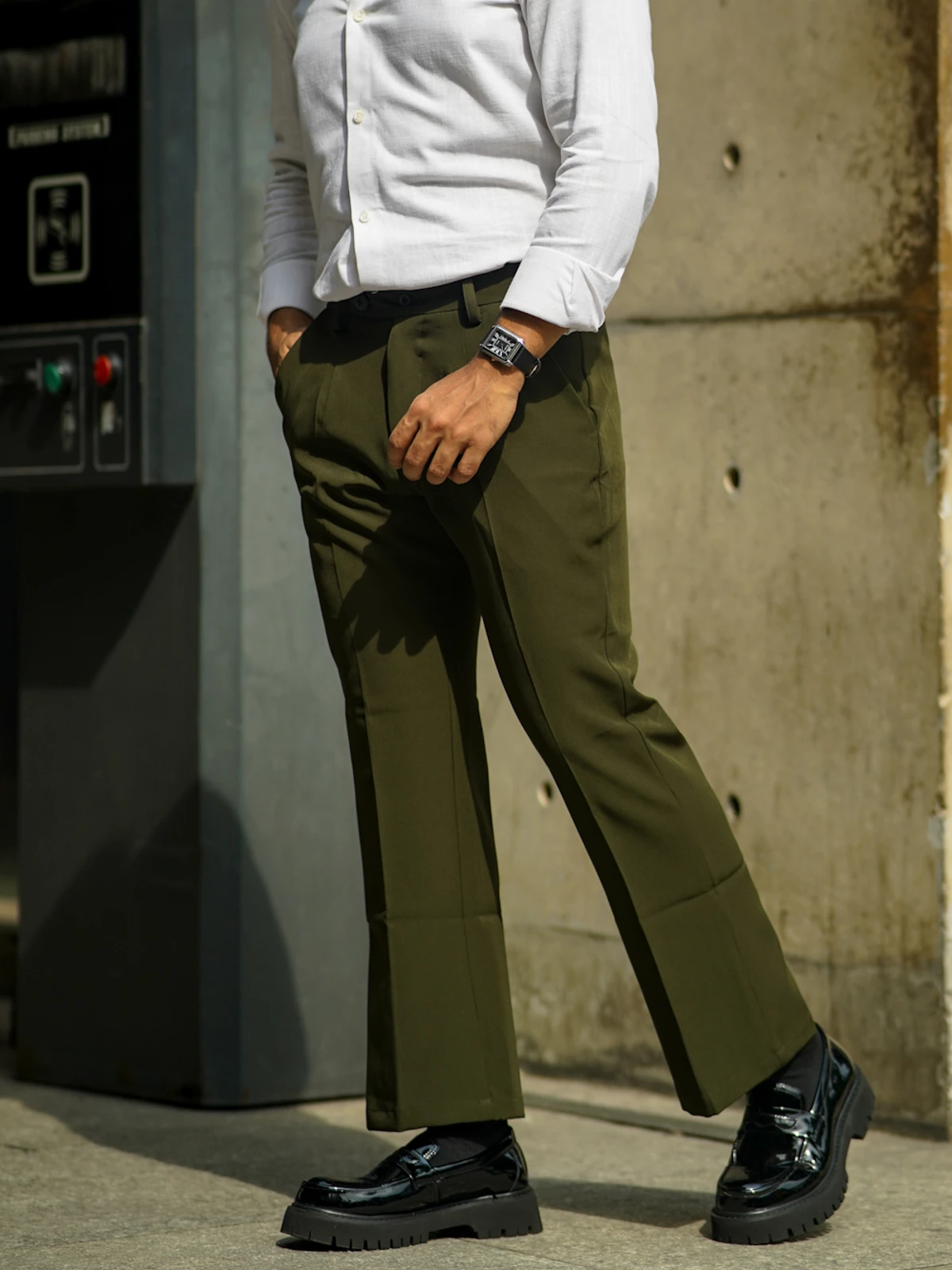 Formal flare bootcut pants - olive (unisex)