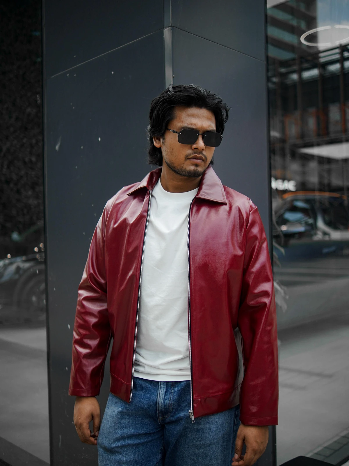 Cherry red leather jacket