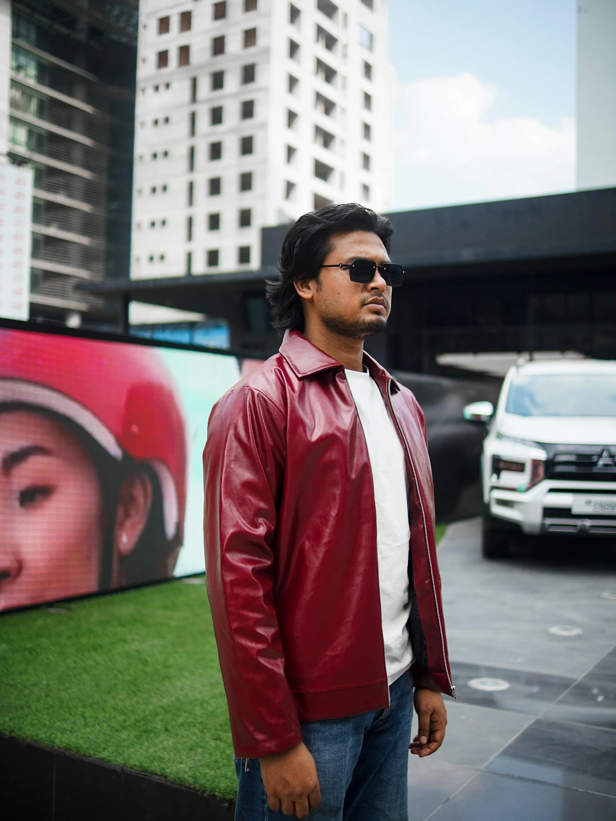 Cherry red leather jacket