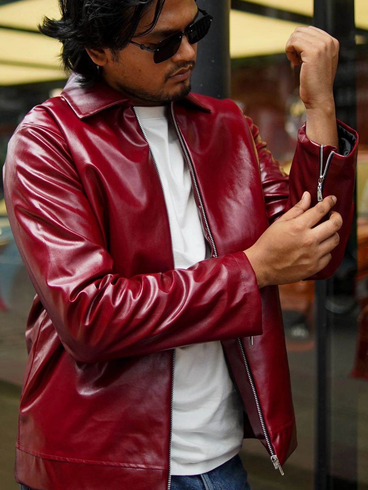 Cherry red leather jacket - Image 3