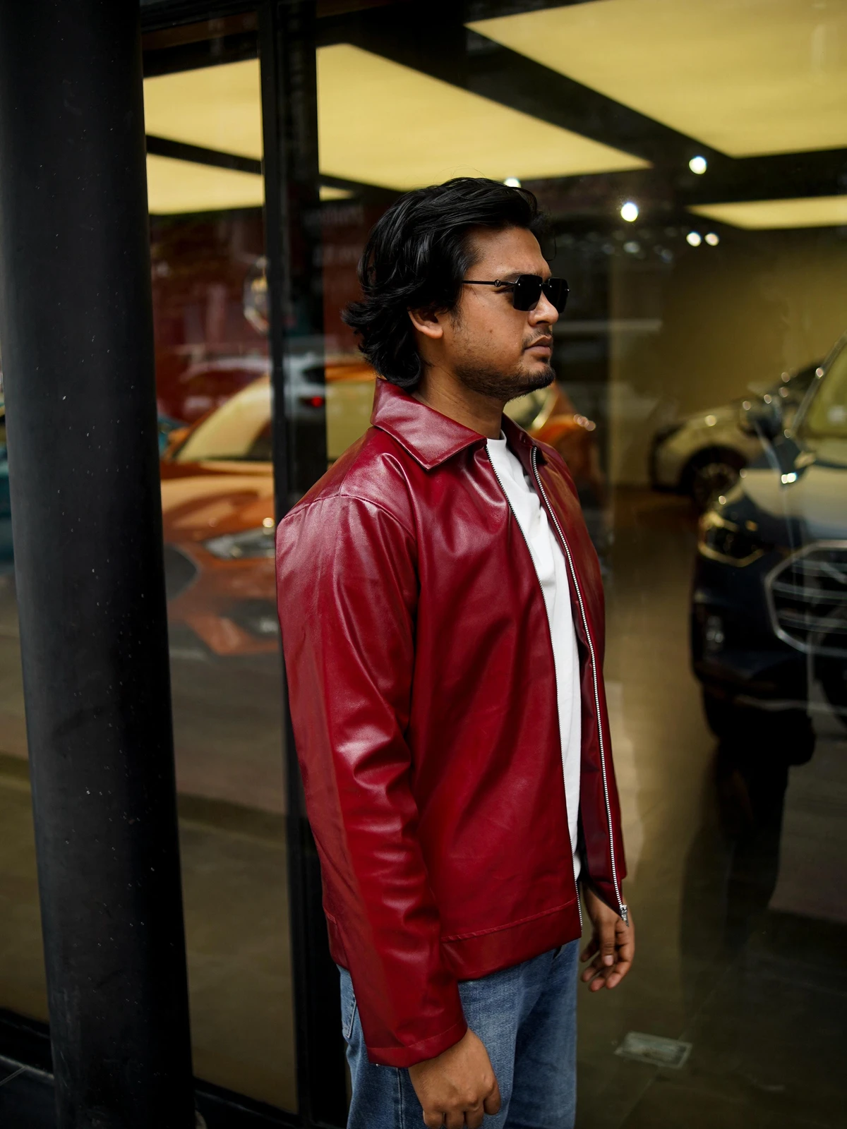 Cherry red leather jacket - Image 5