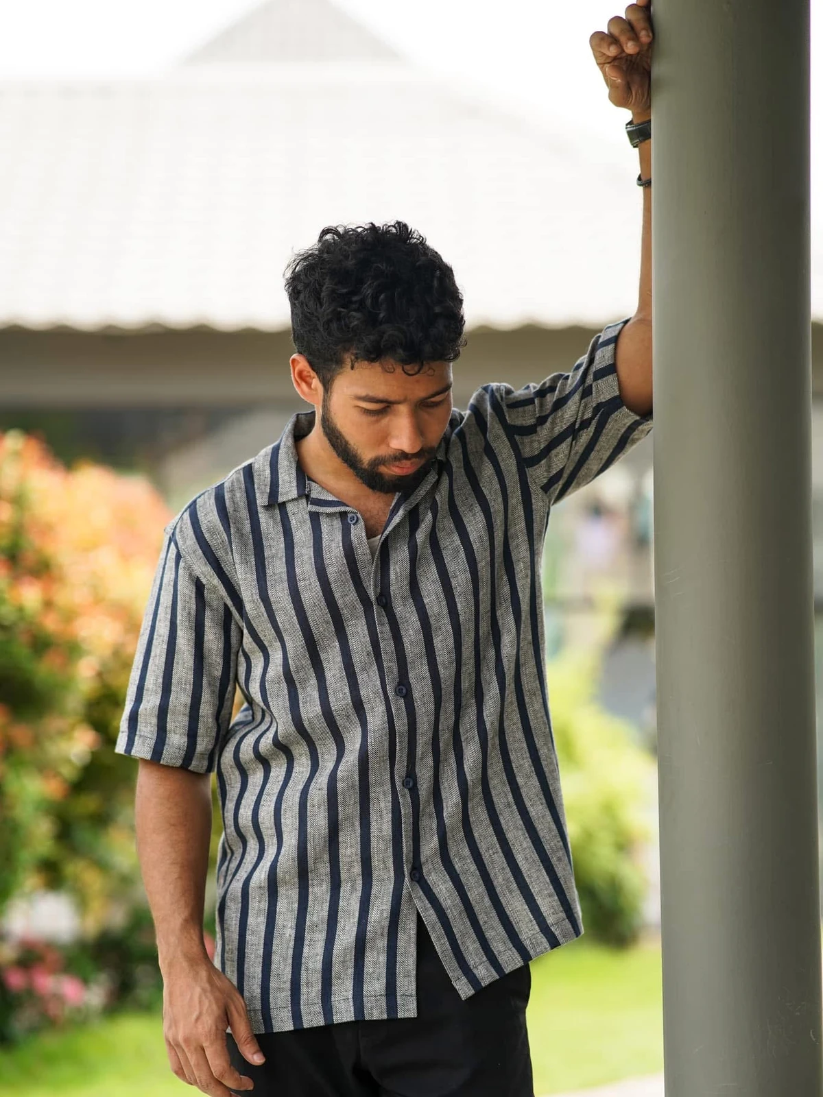 Metallic stripe cuban shirt
