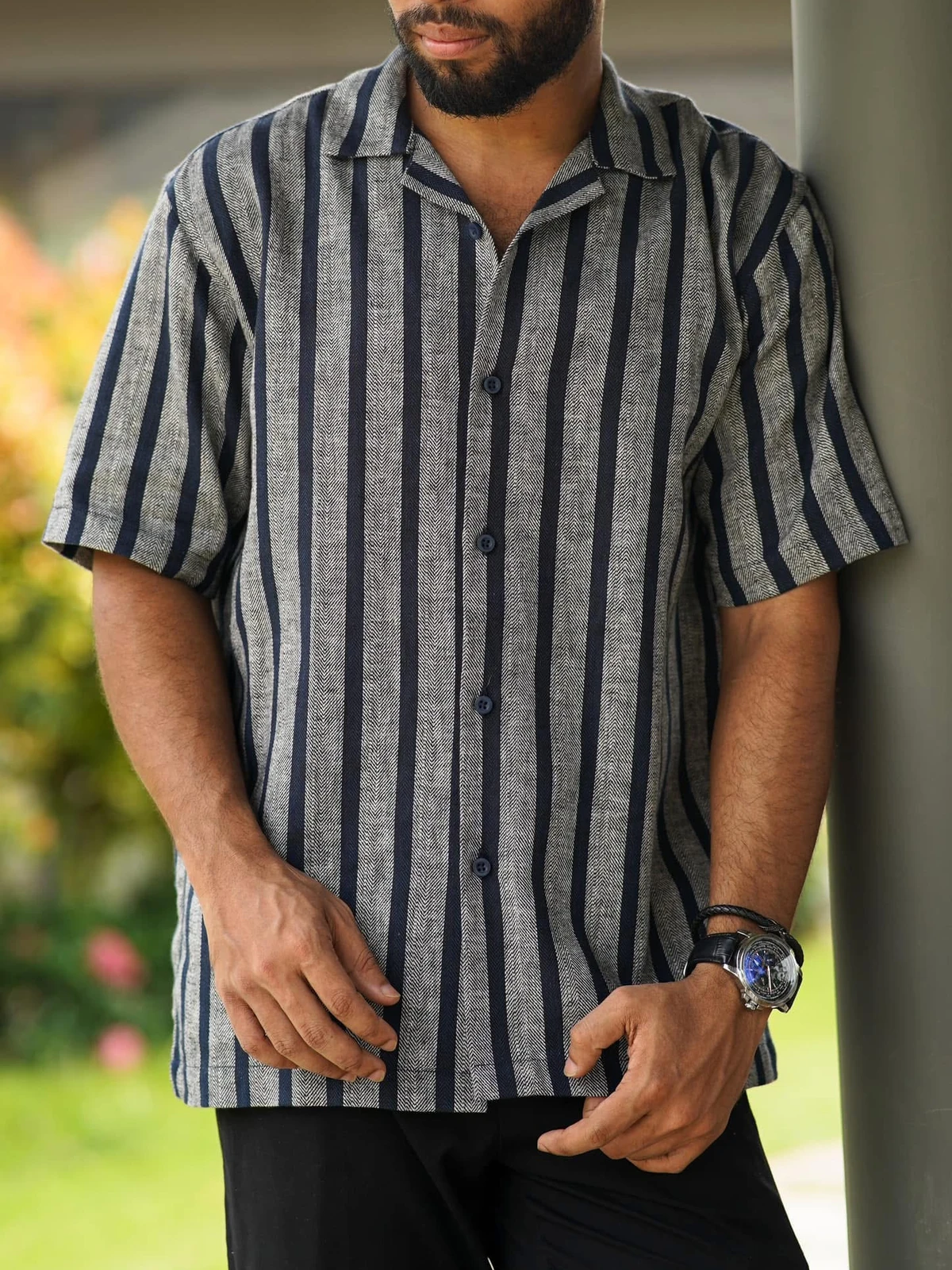 Metallic stripe cuban shirt - Image 3