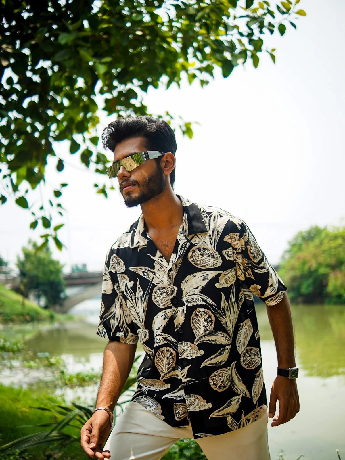 Black floral Cuban shirt