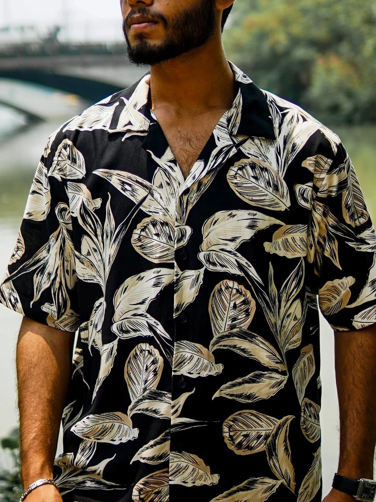 Black floral Cuban shirt