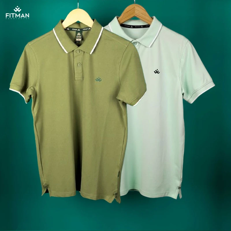 Men's Single Tipping Polo (Olive + Mint Blue)