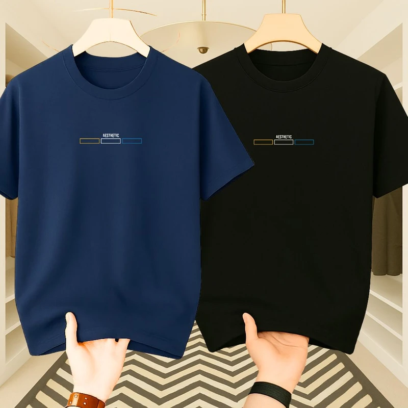 Premium Drop Shoulder(Black+Navy Blue)