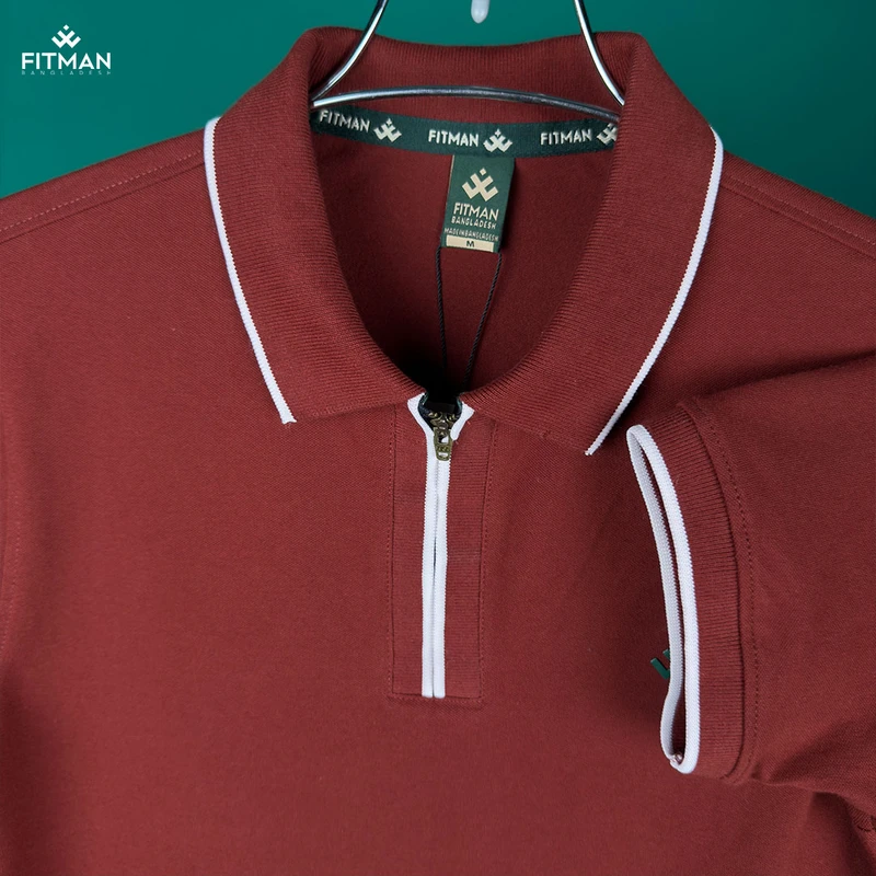 Men's Zipper Polo (Brick Red)