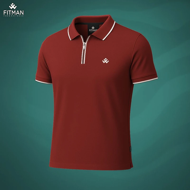 Men's Zipper Polo (Brick Red)