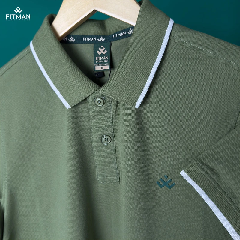 Men's Single Tipping Polo (Olive)