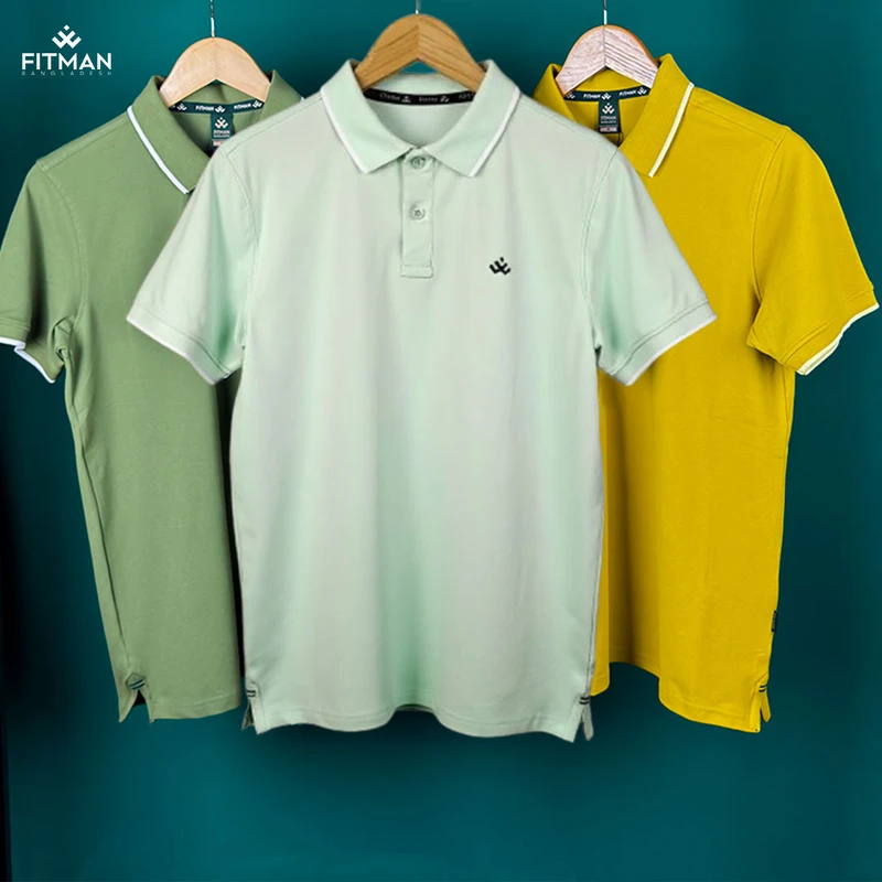 Men's Single Tipping Polo (Olive + Mint Blue + Mustard)