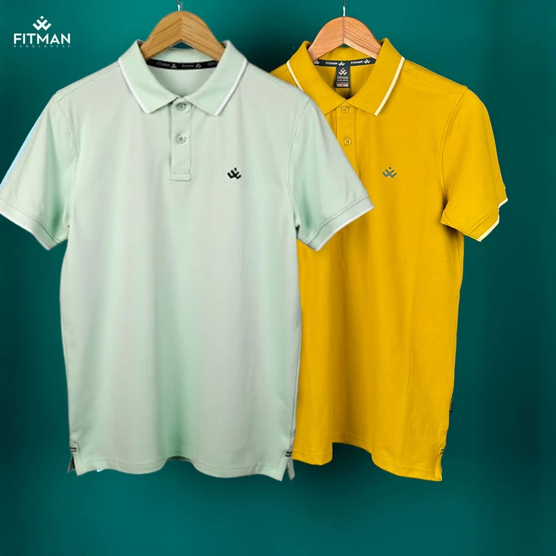 Men's Single Tipping Polo (Mint Blue + Mustard)