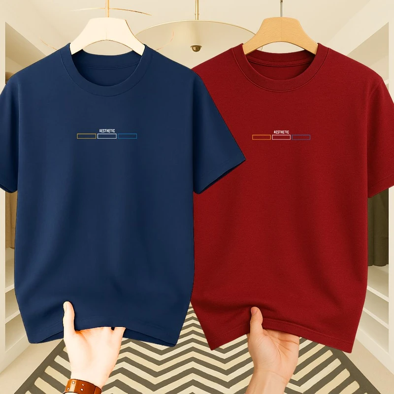 Premium Drop Shoulder(Maroon+Navy Blue)