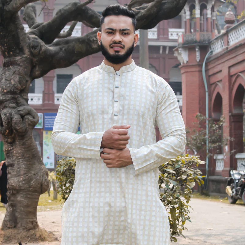 Men’s Premium all over digital print Panjabi (cream)