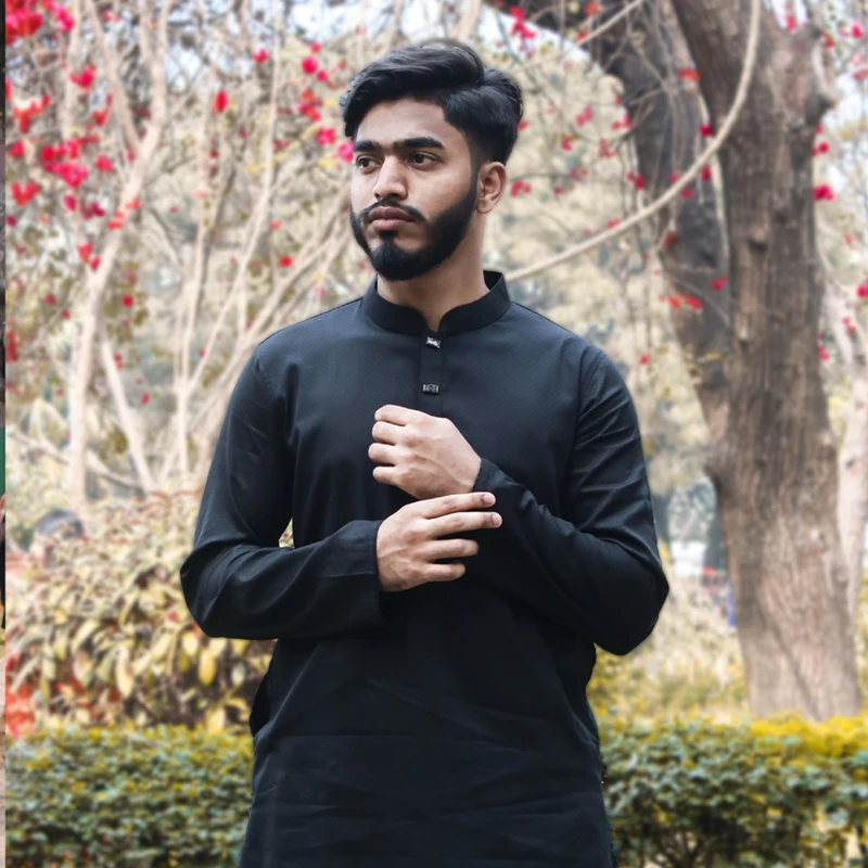 Men’s Premium jacquard Solid Panjabi (Black)