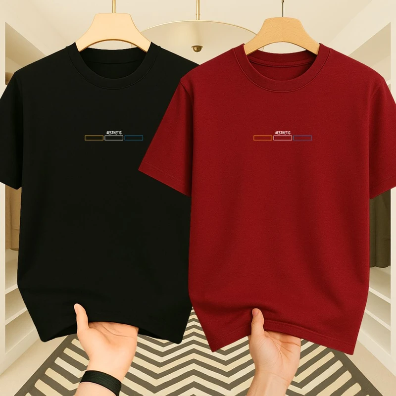 Premium Drop Shoulder(Black+Maroon)