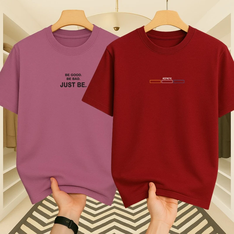 Unisex Premium Drop Shoulder 2 Piece Combo(Marron+Rouge)