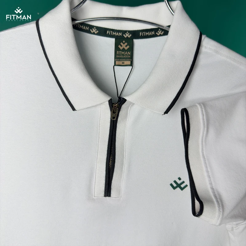 Men's Zipper Polo (Crystal White)