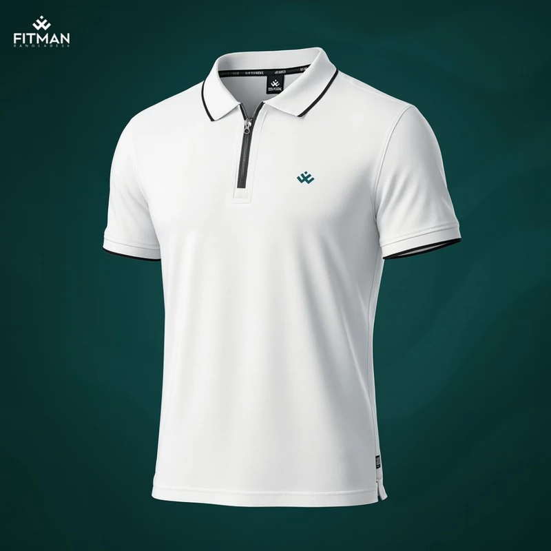 Men's Zipper Polo (Crystal White)