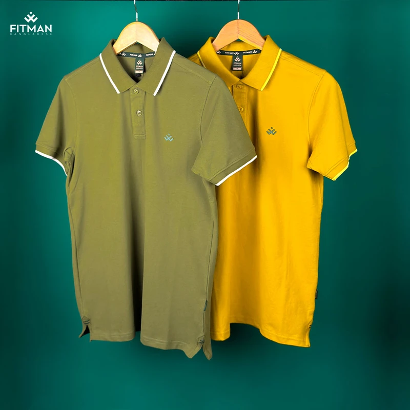 Men's Single Tipping Polo (Olive + Mustard)