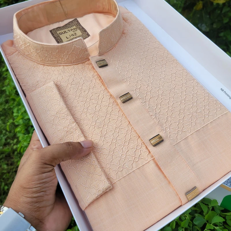 Embroidery Panjabi - Biscuit