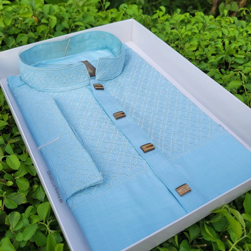 Embroidery Panjabi - Sky BLue - Image 3