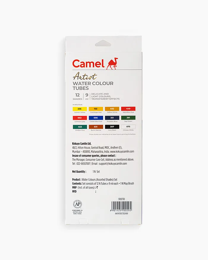 Camel Artist Water Colour Tubes (9ml) - 12 Shades