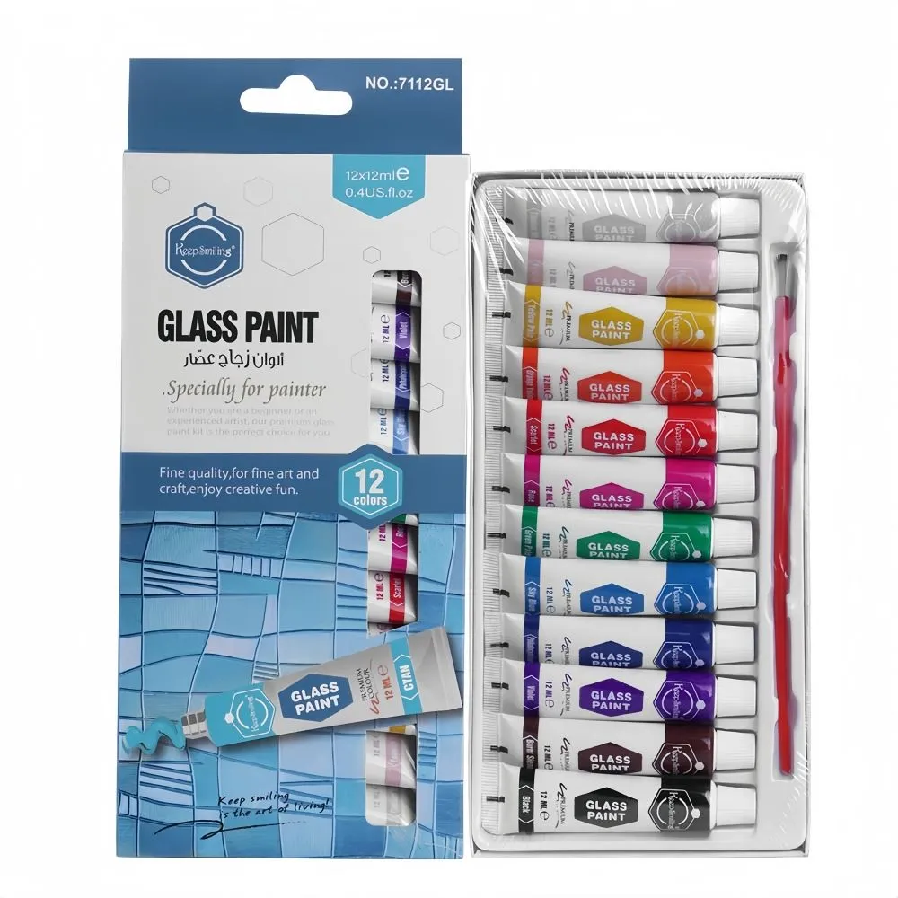 Keep Smiling Glass Paint Set (12ml) - 12 Colors