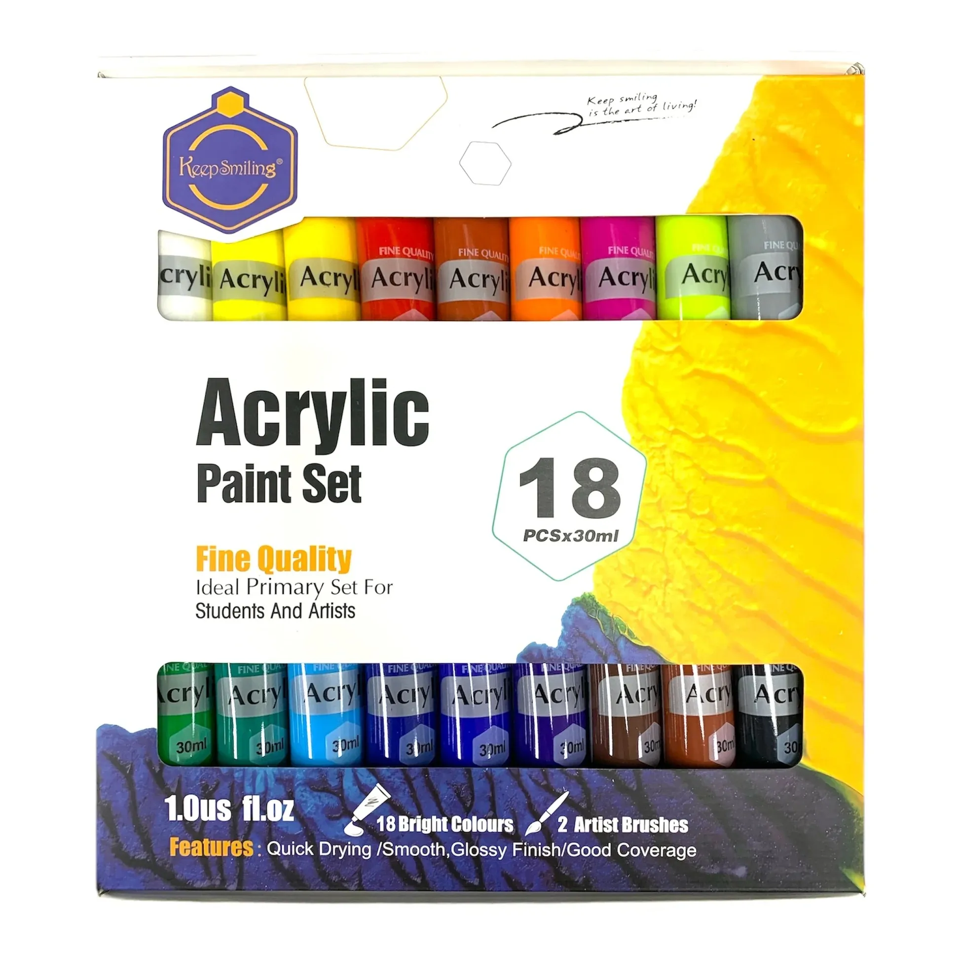 Keep Smiling Acrylic Paint Set (30ml) - 12 Colors
