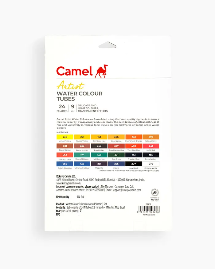 Camel Artist Water Colour Tubes (9ml) - 24 Shades
