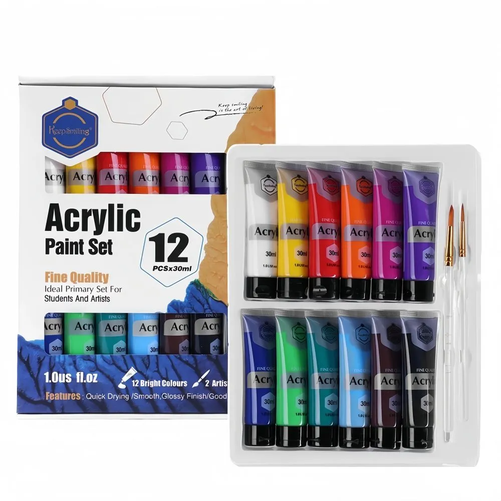 Keep Smiling Acrylic Paint Set (30ml) - 12 Colors