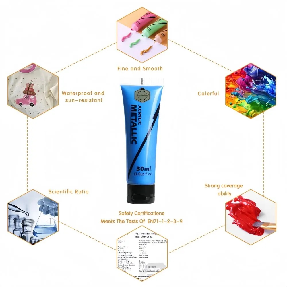 Keep Smiling Metallic Acrylic Paint Set  (30ml) - 6 Colors