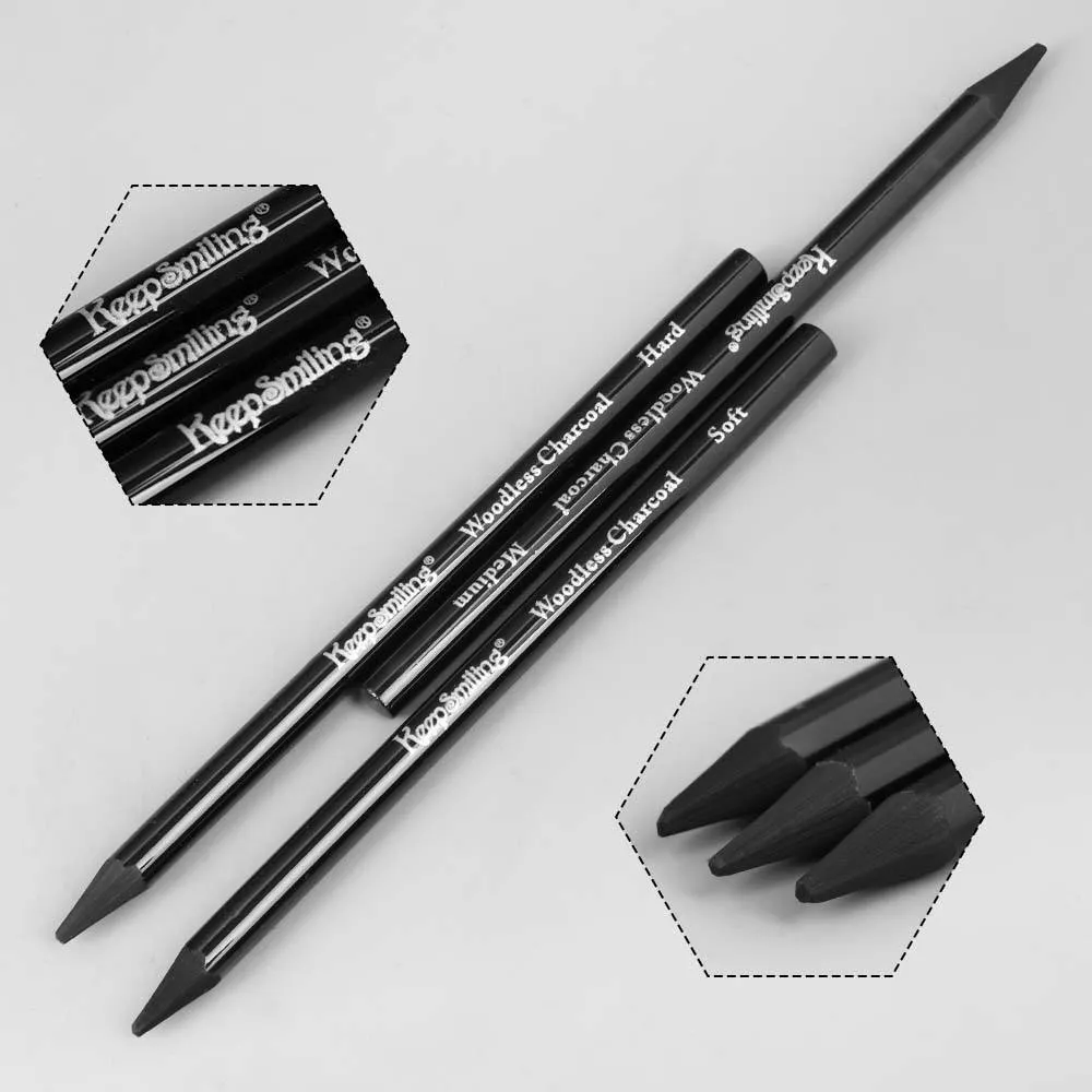 Keep Smiling Woodless Charcoal Pencil 3 Piece
