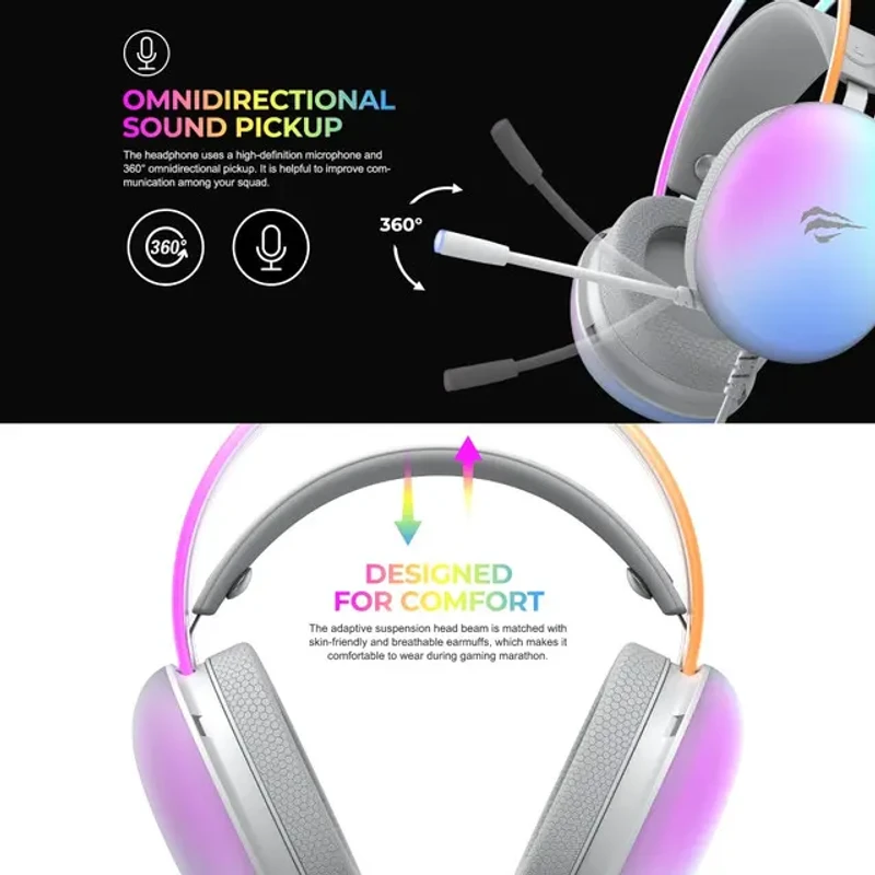 HAVIT H2037D GAMENOTE Gaming Headset – কিলার সাউন্ড, কুল ডিজাইন! 🎮 | Noise-Isolating Headphone with Adjustable Mic - Image 5