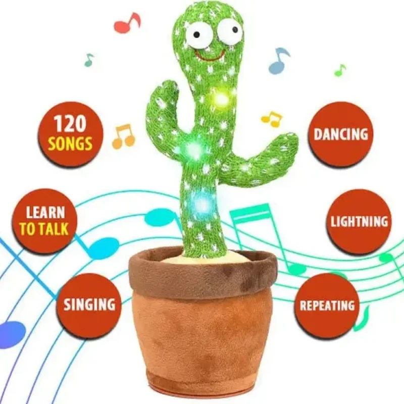 Dancing Cactus Toy – নাচে, গায়, হাসায়! 120টি গান + রেকর্ডিং ফিচার | Swing & Light Musical Fun Toy