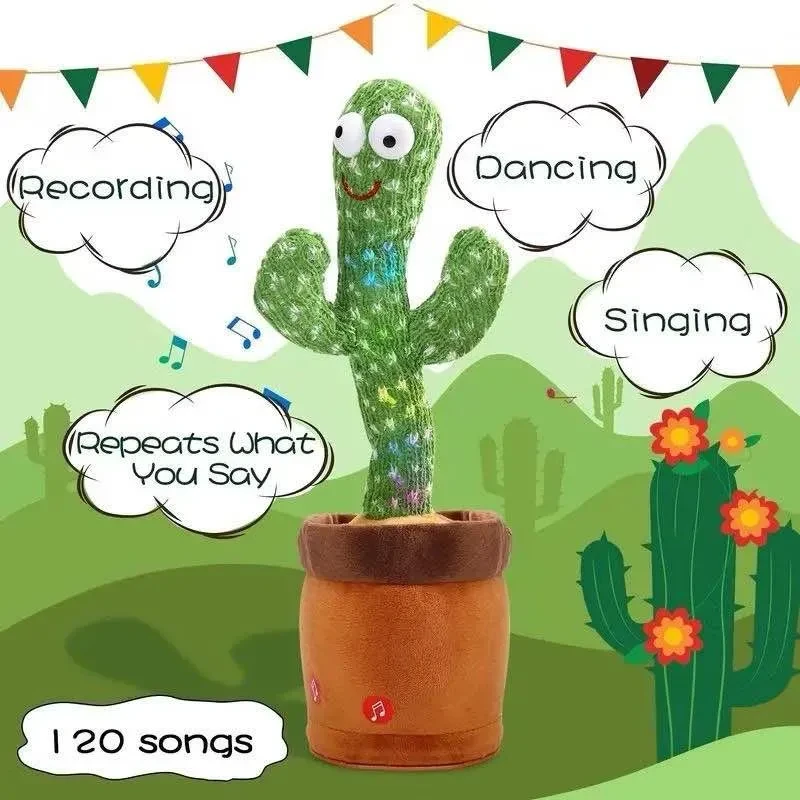 Dancing Cactus Toy – নাচে, গায়, হাসায়! 120টি গান + রেকর্ডিং ফিচার | Swing & Light Musical Fun Toy - Image 6