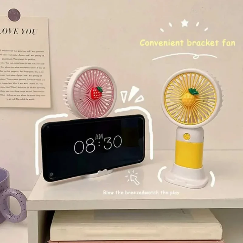 Cute Fruit Mini Hand Fan With Phone Holder, Summer Outdoor Cooler, USB Rechargeable Portable Handheld Fan for Student Pocket