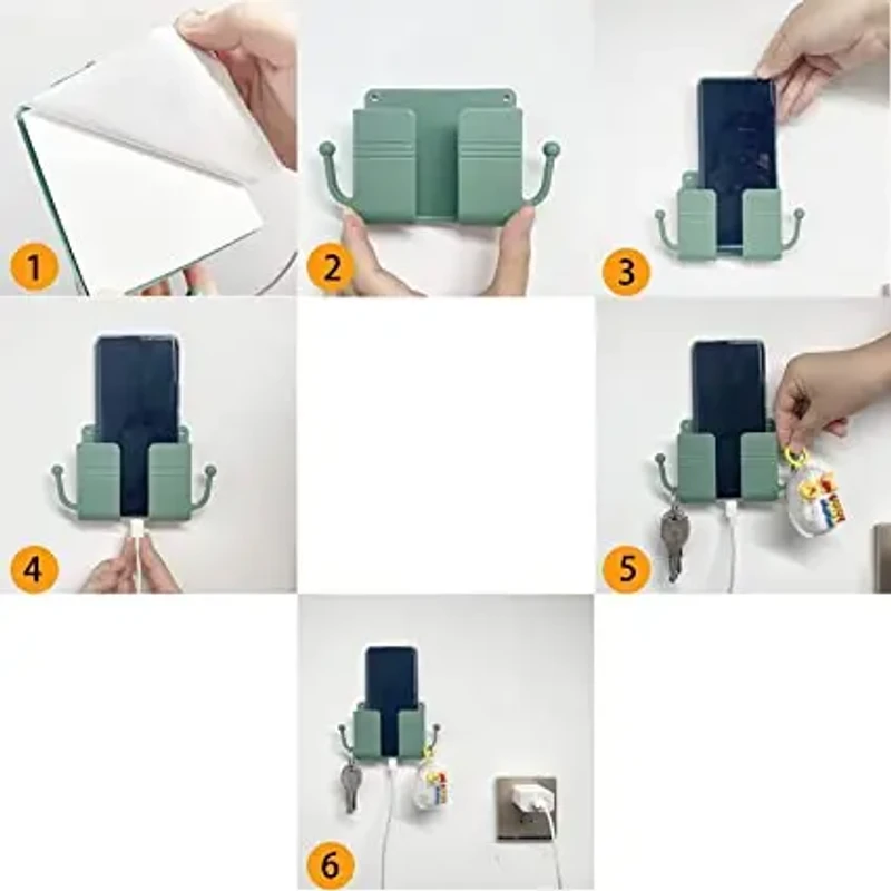 Wall Mounted Mobile Holder – চার্জিংয়ের সময় আর ফোন ফ্লোরে না! | Cable Hook + Storage + Charging Stand in One - Image 6