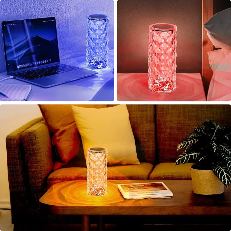 Rose Diamond RGB Lamp – ১৬ রঙের LED নাইট ল্যাম্প | টাচ + রিমোট | রিচার্জেবল ক্রিস্টাল আলো - Image 4
