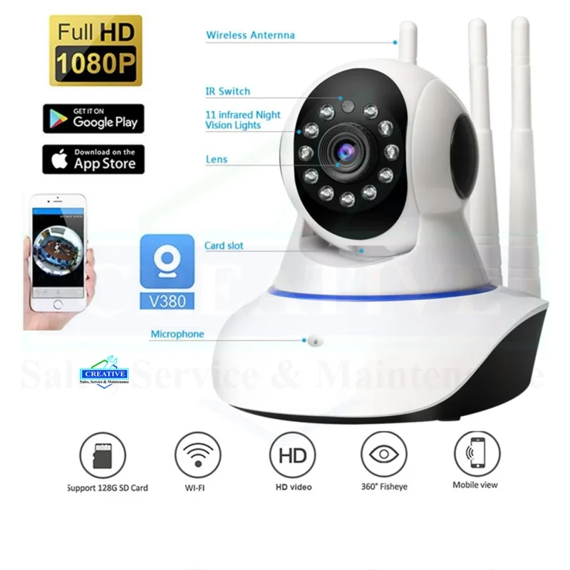 V380 Q5Y 360° WiFi IP Camera – 2MP Full HD ভিডিও + টু-ওয়ে ভয়েস + 3 অ্যান্টেনা! | Smart Wireless Security Solution
