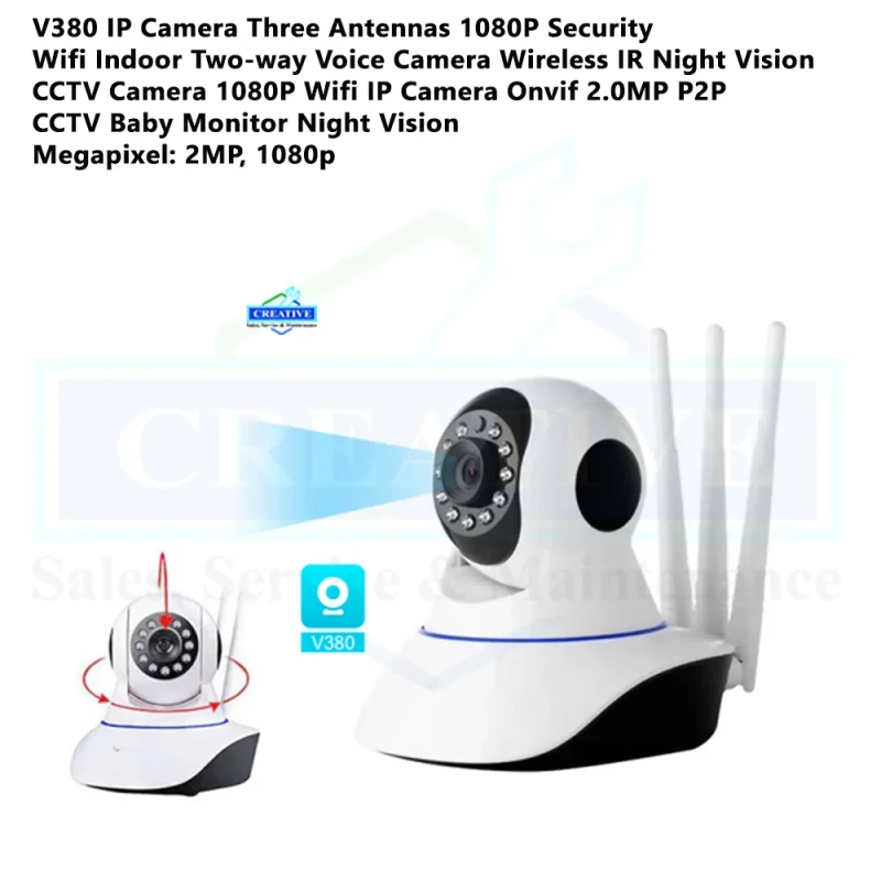 V380 Q5Y 360° WiFi IP Camera – 2MP Full HD ভিডিও + টু-ওয়ে ভয়েস + 3 অ্যান্টেনা! | Smart Wireless Security Solution