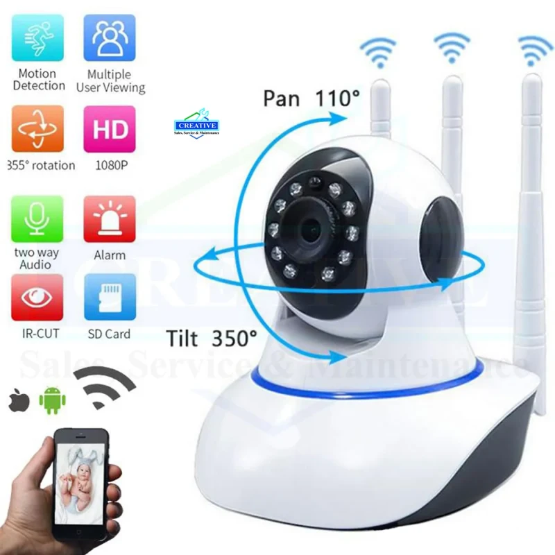 V380 Q5Y 360° WiFi IP Camera – 2MP Full HD ভিডিও + টু-ওয়ে ভয়েস + 3 অ্যান্টেনা! | Smart Wireless Security Solution - Image 3