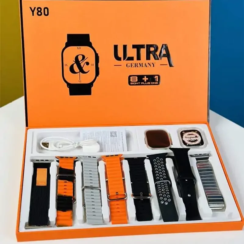 Y80 Ultra Smartwatch With 8 Stylish Straps – Fitness Tracker, HD Display, Health Monitoring