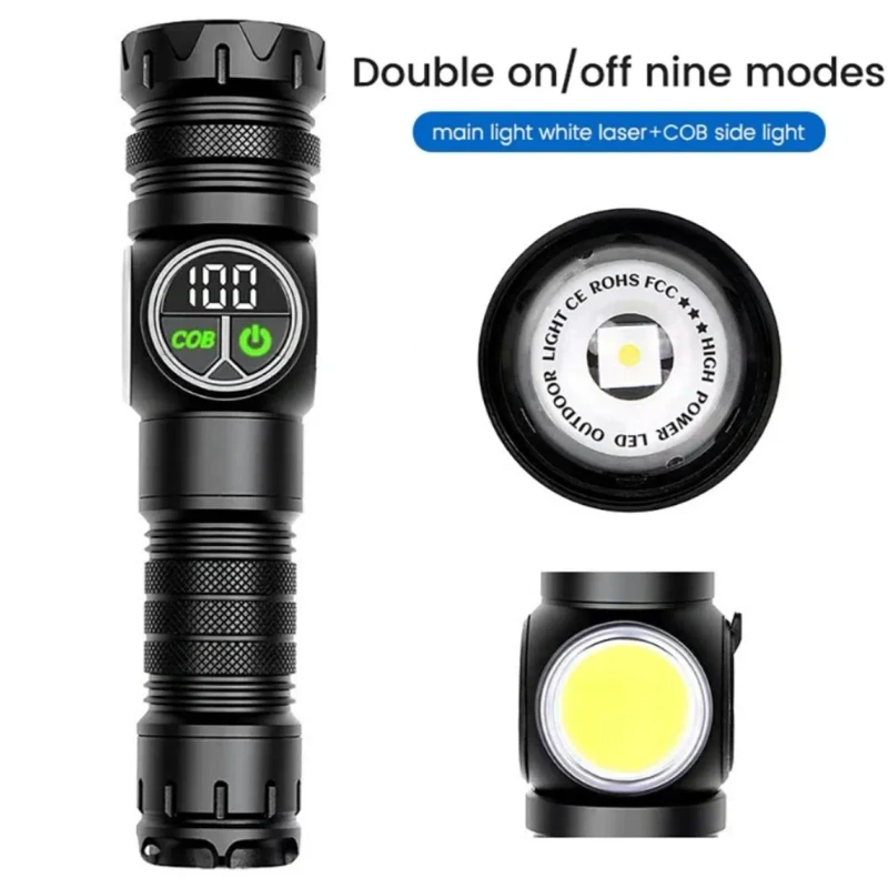 K60 Rechargeable Outdoor Flashlight – 10W COB + LED | 800 Lumens | Telescopic Zoom Torch | Magnetic Base | Type-C Charging