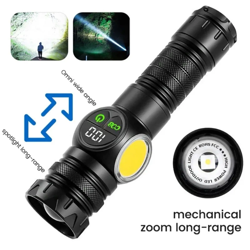 K60 Rechargeable Outdoor Flashlight – 10W COB + LED | 800 Lumens | Telescopic Zoom Torch | Magnetic Base | Type-C Charging - Image 6