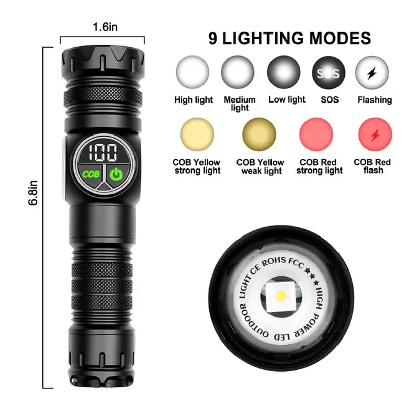 K60 Rechargeable Outdoor Flashlight – 10W COB + LED | 800 Lumens | Telescopic Zoom Torch | Magnetic Base | Type-C Charging - Image 8