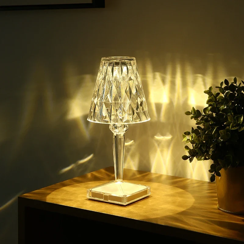 Classic Crystal LED Table Lamp – Diamond Cut Acrylic Goblet Light with Touch & Rechargeable RGB