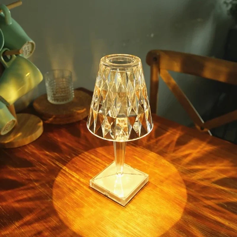 Classic Crystal LED Table Lamp – Diamond Cut Acrylic Goblet Light with Touch & Rechargeable RGB